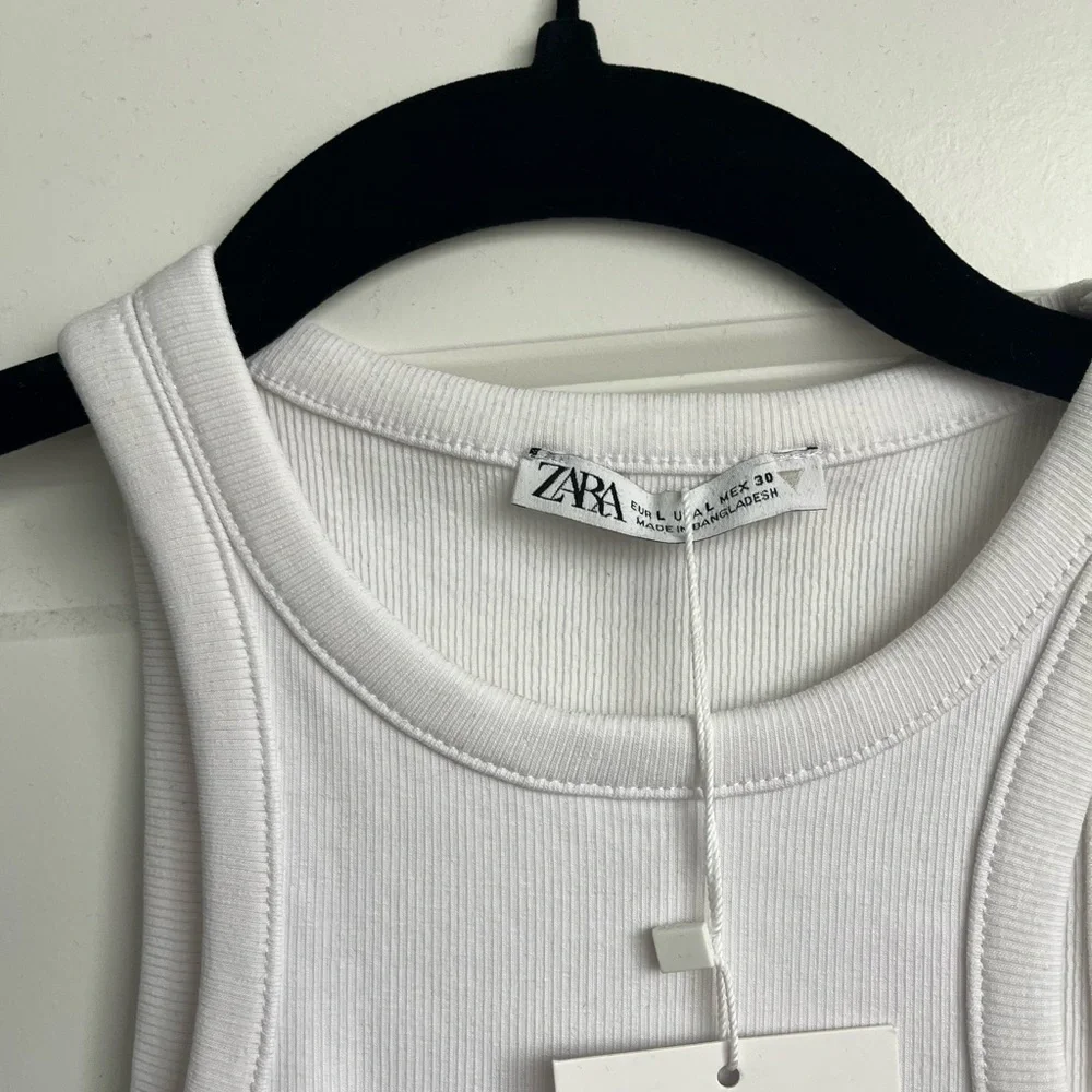 Zara White Ribbed Tank with Racerback - Picture 3 of 4